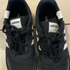 Adidas women’s Black Sneakers with White Stripes